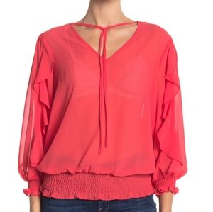 NWT: Nanette Lepore Coral Ruffled 3/4 Length Sleeve Blouse